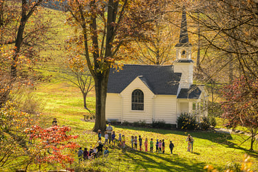 Students exploring Sanford's chapel valley