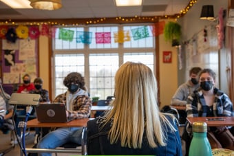 Teacher looks out to her class of students