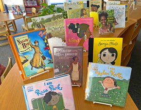 Women's History Month books in the Lower School library